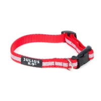JULIUS-K9 IDC Tubular webbing, zgardă ajustabilă fosforescentă câini, nylon, 14mm x 24-36cm, roșu