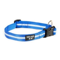 JULIUS-K9 IDC Tubular webbing, zgardă ajustabilă fosforescentă câini, nylon, 25mm x 39-65cm, albastru