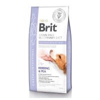 BRIT GF Veterinary Diet Gastrointestinal, Hering cu Mazăre, dietă veterinară câini, hrană uscată fără cereale, afecțiuni digestive, 12kg
