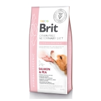BRIT GF Veterinary Diet Hypoallergenic, Somon cu Mazăre, dietă veterinară câini, hrană uscată fără cerele, afecțiuni digestive și dermatologice, 12kg