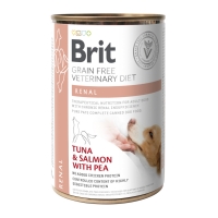 BRIT GF Veterinary Diet Renal, Ton și Somon cu Mazăre, dietă veterinară câini, conservă hrană umedă fără cereale, afecțiuni renale, 400g