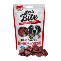 BRIT Let's Bite Meat Snacks Beef Dices with Chicken, Vită și Pui, recompense fără cereale câini, cuburi de carne, 80g