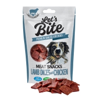 BRIT Let's Bite Meat Snacks Lamb Dices with Chicken, Miel și Pui, recompense fără cereale câini, cuburi de carne, 80g