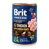 BRIT Premium By Nature, Pui și Inimi, pachet economic conservă hrană umedă fără cereale câini, (pate), 400g x 6