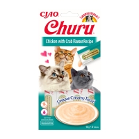 CIAO Churu Pure Pui si Crab, Recompense lichide fara cereale Pisici, topping cremos, 14g x 4