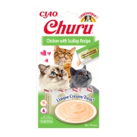 INABA CIAO Churu Piure, Pui și Scoici, recompense lichide lichide fara cereale Pisici, topping cremos, 14g x 4