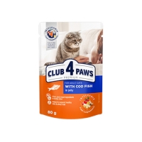 CLUB 4 PAWS Premium, Cod, bax plic hrană umedă pisici, (în aspic), 80g x 24