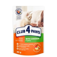 CLUB 4 PAWS Premium Kitten, Pui, bax plic hrană umedă pisici junior, (în sos), 80g x 24