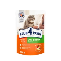 CLUB 4 PAWS Premium, Pui, bax plic hrană umedă pisici, (în sos), 100g x 24