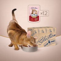 CLUB 4 PAWS Premium Selection Stripsuri, Curcan și Morcov, plic hrană umedă pisici, (în supă), 85g
