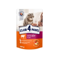CLUB 4 PAWS Premium, Vită, bax hrană umedă pisici, Vită, (în aspic), 100g x 24
