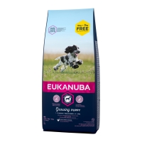 EUKANUBA Basic Growing Puppy M, Pui, hrană uscată câini junior, 15kg + 3kg GRATUIT