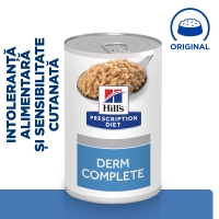 HILL'S Prescription Diet Derm Complete, dietă veterinară câini, conservă hrană umedă, piele & blana, (în sos), 370g
