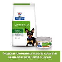 HILL'S Prescription Diet Metabolic Mini, Pui cu Legume, dietă veterinară câini, conservă hrană umedă, metabolism (obezitate si diabet), (în sos), 156g