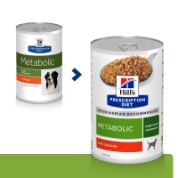 HILL'S Prescription Diet Metabolic, Pui, dietă veterinară câini, conservă hrană umedă, metabolism (obezitate), (în sos), 370g