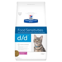 HILL'S Prescription Diet d/d, Rață cu Mazăre, dietă veterinară pisici, hrană uscată, sensibilități digestive, 1.5kg