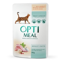 OPTIMEAL, Iepure, plic hrană umedă pisici, (în sos alb), 85g