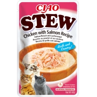 INABA Ciao Stew, Somon și Pui, plic hrană umedă fără cereale pisici, (în sos), 40g