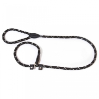 JULIUS-K9 IDC Rope, lesă cordelină reflectorizantă cu zgardă reglabilă câini, nylon, șnur, 12mm x 2m, negru