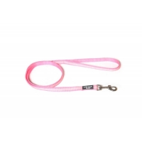 JULIUS-K9 IDC Tubular webbing, lesă cu fire reflectorizante cu mâner câini, nylon, bandă,  14mm x 1m, roz