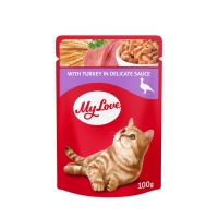 MY LOVE, Curcan, pachet economic hrană umedă pisici, (în sos), 100g x 24
