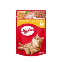 MY LOVE, Pui, plic hrană umedă pisici, (în sos), 100g 