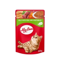 MY LOVE, Vită și Legume, pachet economic hrană umedă pisici, (în jeleu), 100g x 24
