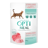 OPTIMEAL, Vită și Curcan, plic hrană umedă pisici sterilizate, (în aspic), 85g