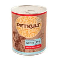 PETKULT Monoprotein Sensitive, Vită şi Orez brun, conservă hrană umedă monoproteică fără cereale câini, 800g