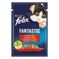 PURINA Felix Fantastic, Vită, bax plic hrană umedă pisici, (în aspic), 85g x 26