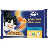 PURINA Felix Sensations, 2 arome, pachet mixt, plic hrană umedă pisici, (în aspic), 100g x 4