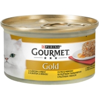 PURINA Gourmet Gold Savoury Cake, Pui cu Morcov, conservă hrană umedă pisici, (bucăți de carne), 85g