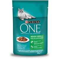 PURINA One Indoor, Ton cu Fasole Verde, plic hrană umedă pisici, (în sos), 85g