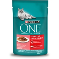 PURINA One Sterilcat, Somon cu Morcov, plic hrană umedă pisici sterilizate, (în sos), 85g