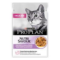 PURINA Pro Plan Delicate Nutrisavour, Curcan, pachet economic plic hrană umedă pisici, sensibilități digestive, (în sos), 85g x 26