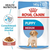Royal Canin Medium Puppy, bax hrană umedă câini junior, (în sos), 140g x 10
