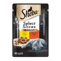 SHEBA Select Slices, Pui și Vită, pachet economic, plic hrană umedă pisici, (în sos), 85g x 24