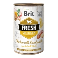 BRIT Fresh, Pui cu Cartof Dulce, pachet economic conservă hrană umedă conținut redus cereale câini, (în aspic), 400g x 6