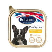 BUTCHER'S Pro Series Teeth & Bones, XS-S, Pasăre și Vită, tăviță hrană umedă câini, sensibilități dentare, (pate), 150g