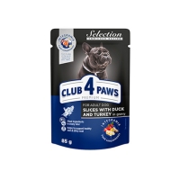 CLUB 4 PAWS Premium, Rață și Curcan, plic hrană umedă câini, (în sos), 85g