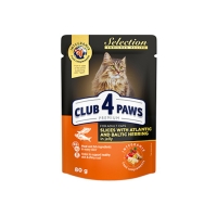 CLUB 4 PAWS Premium Selection, Hering, plic hrană umedă pisici, (în sos), 80g