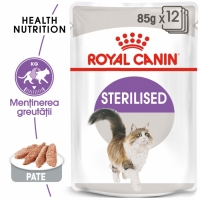 Royal Canin Sterilised Adult, bax hrană umedă pisici sterilizate, (în sos), 85g x 12