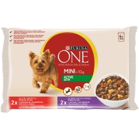 PURINA One Mini Active, 2 arome, multipack plic hrană umedă câini, activitate intensă, (în sos), 100g x 4