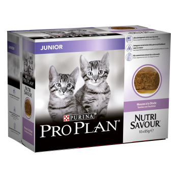 PURINA Pro Plan Nutrisavour Junior, Terină cu Curcan, pachet economic plic hrană umedă pisici junior, (pate), 85g x 10 (pate) imagine 2022