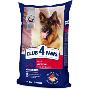 CLUB 4 PAWS Premium Active, Pui, hrană uscată câini, activitate intensă, 14kg