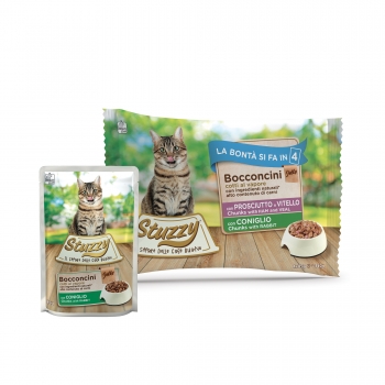 Stuzzy Pack, Vițel și Iepure cu Șuncă, pachet mixt plic hrană umedă pisici, (bucăți în aspic), 85g x 4 pentruanimale.ro imagine 2022