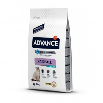 ADVANCE Hairball Sterilized, Curcan, hrană uscată pisici sterilizate, limitarea ghemurilor de blană, 10kg