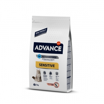 ADVANCE Sensitive, Somon, hrană uscată pisici, sistem digestiv, 3kg
