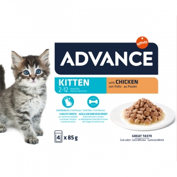 Advance kitten, pui, plic hrană umedă pisici junior, (în sos), multipack, 85g x 4buc