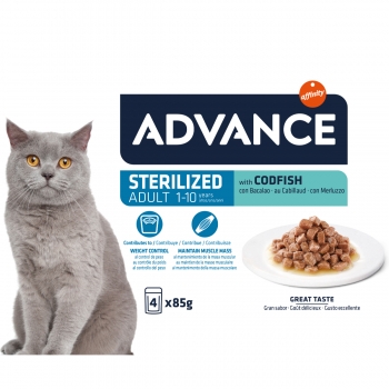 Advance sterilised, cod, plic hrană umedă pisici sterilizate, (în sos), multipack, 85g x 4buc